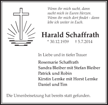 Anzeige von Rosemarie Schaffrath von  Sonntags-Post 
