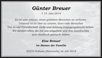 Anzeige von Günter Breuer von  Wochenende 