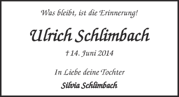 Anzeige von Ulrich Schlimbach von  Kölner Wochenspiegel 