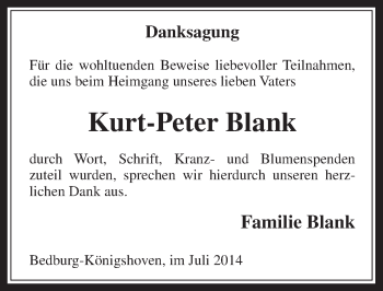 Anzeige von Kurt-Peter Blank von  Werbepost 