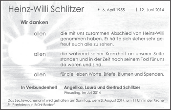 Anzeige von Heinz-Willi Schlitzer von  Schlossbote/Werbekurier 