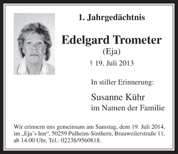 Anzeige von Edelgard Trometer von  Wochenende  Werbepost 