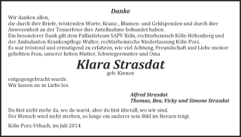 Anzeige von Klara Strasdat von  Kölner Wochenspiegel 