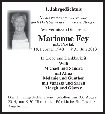 Anzeige von Marianne Fey von  Werbepost 
