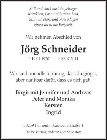 Anzeige von Jörg Scneider von  Sonntags-Post 