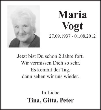 Anzeige von Maria Vogt von  Extra Blatt 