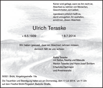 Anzeige von Ulrich Teraske von  Schlossbote/Werbekurier 