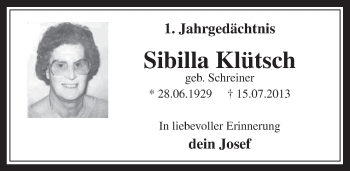 Anzeige von Sibilla Klütsch von  Werbepost 
