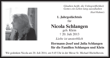 Anzeige von Nicola Schlangen von  Werbepost 