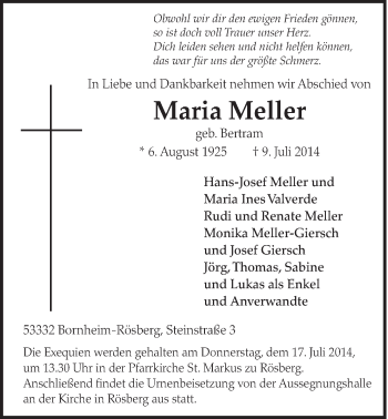 Anzeige von Maria Meller von  Schlossbote/Werbekurier 
