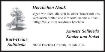 Anzeige von Karl-Heinz Solibieda von  Wochenende 