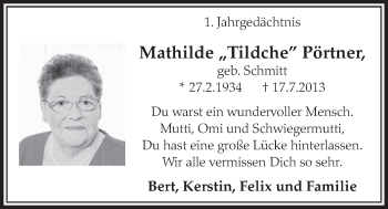 Anzeige von Mathilde Pörtner von  Schlossbote/Werbekurier  Werbepost 