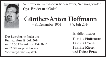 Anzeige von Günther-Anton Hoffmann von  Anzeigen Echo 