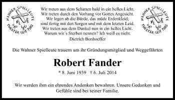 Anzeige von Robert Fander von  Kölner Wochenspiegel 