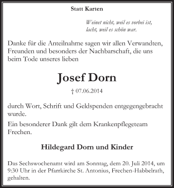 Anzeige von Josef Dorn von  Wochenende 
