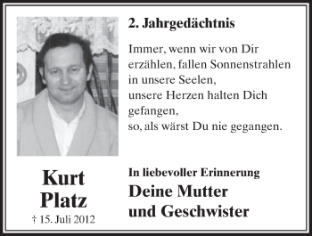 Anzeige von Kurt Platz von  Schlossbote/Werbekurier 