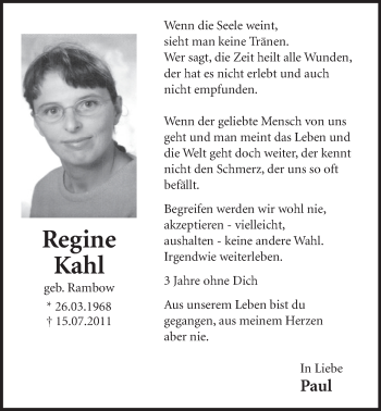 Anzeige von Regine Kahl von  Schlossbote/Werbekurier 