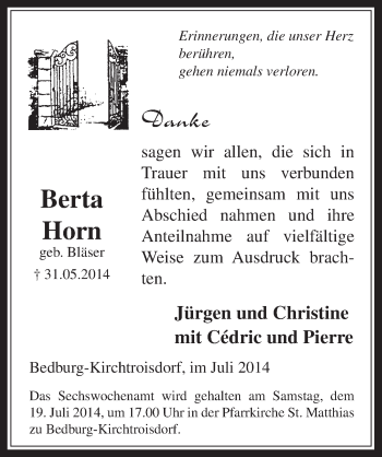 Anzeige von Berta Horn von  Werbepost 