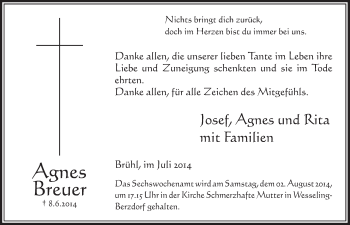 Anzeige von Agnes Breuer von  Schlossbote/Werbekurier 
