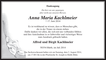 Anzeige von Anna Maria Kachlmeier von  Wochenende 