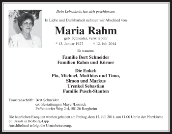 Anzeige von Maria Rahm von  Werbepost 