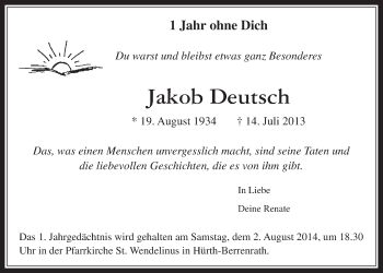 Anzeige von Jakob Deutsch von  Wochenende 