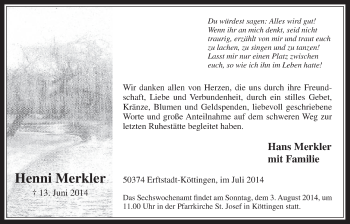 Anzeige von Henni Merkler von  Werbepost 