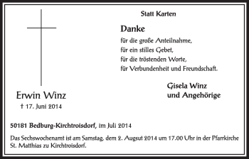 Anzeige von Erwin Winz von  Sonntags-Post 