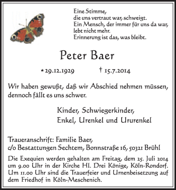 Anzeige von Peter Baer von  Schlossbote/Werbekurier 