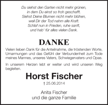 Anzeige von Horst Fischer von  Schlossbote/Werbekurier 