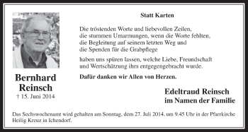 Anzeige von Bernhard Reinisch von  Werbepost 