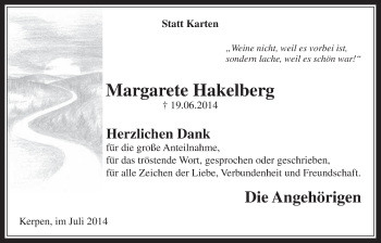 Anzeige von Margarete Hakelberg von  Werbepost 