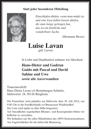 Anzeige von Luise Lavan von  Werbepost 