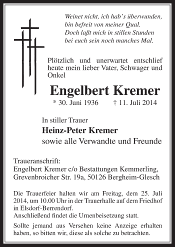 Anzeige von Engelbert Kremer von  Werbepost 