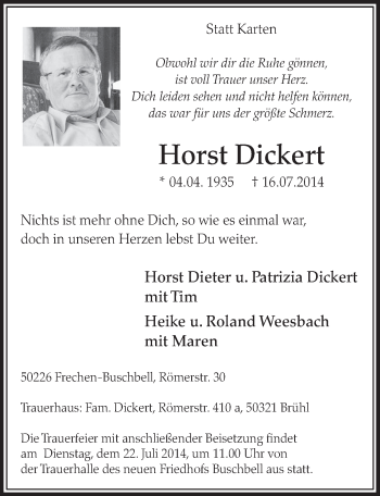 Anzeige von Horst Dickert von  Sonntags-Post 