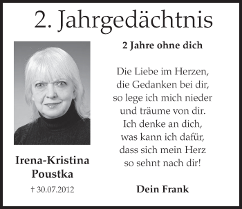 Anzeige von Irena-Kristina Poustka von  Schlossbote/Werbekurier 