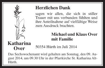 Anzeige von Katharina Over von  Wochenende 