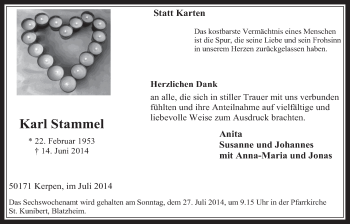 Anzeige von Karl Stammel von  Werbepost 