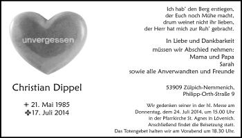 Anzeige von Christian Dippel von  Blickpunkt Euskirchen 