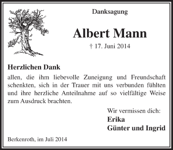 Anzeige von Albert Mann von  Lokalanzeiger 
