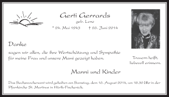 Anzeige von Gerti Gerrards von  Wochenende 