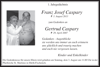 Anzeige von Franz Josef und Gertrud Caspary von  Schlossbote/Werbekurier 