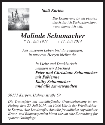 Anzeige von Malinde Schumacher von  Werbepost 