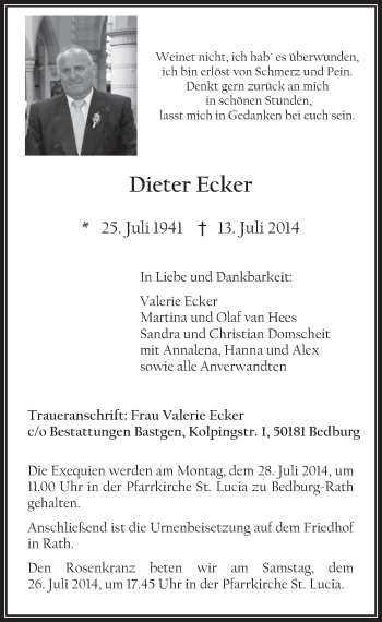 Anzeige von Dieter Ecker von  Werbepost 