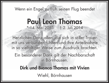 Anzeige von Paul Leon Thomas von  Anzeigen Echo 