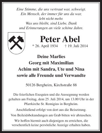 Anzeige von Peter Abel von  Werbepost 