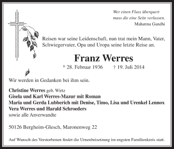 Anzeige von Franz Werres von  Werbepost 