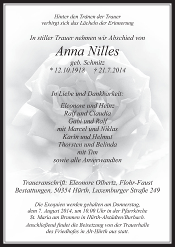Anzeige von Anna Nilles von  Wochenende 
