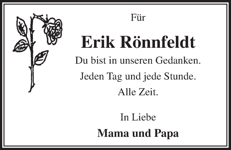  Traueranzeige für Erik Rönnfeldt vom 26.07.2014 aus  Bergisches Sonntagsblatt 