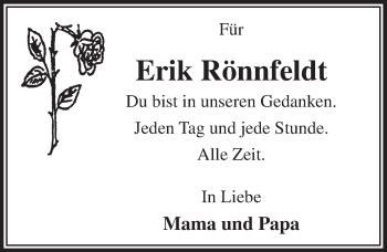 Anzeige von Erik Rönnfeldt von  Bergisches Sonntagsblatt 